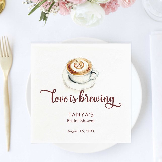 Love is Brewing Coffee Bridal Shower Script Napkins (Creator Uploaded)