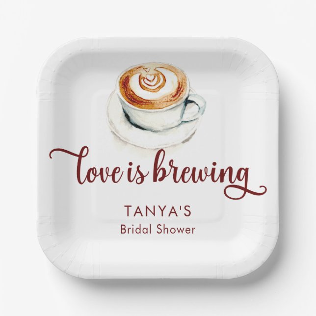 Love is Brewing Coffee Bridal Shower Script Paper Plates (Front)