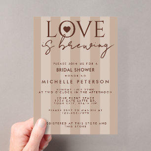 Love Is Brewing Coffee Brown Bridal Shower Acrylic Invitations