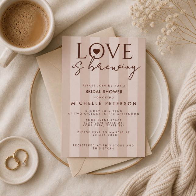 Love Is Brewing Coffee Brown Bridal Shower Invitation (Creator Uploaded)