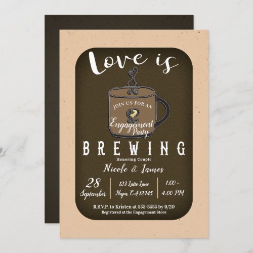 LOVE IS BREWING Coffee Cafe Engagement Party Invitation