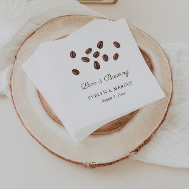 Love Is Brewing Coffee Co-ed Bridal Shower Napkins (Love is brewing coffee beans themed couples wedding shower napkins)