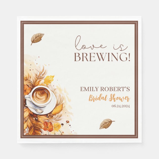 Love is brewing coffee cozy fall Bridal shower Napkins (Front)