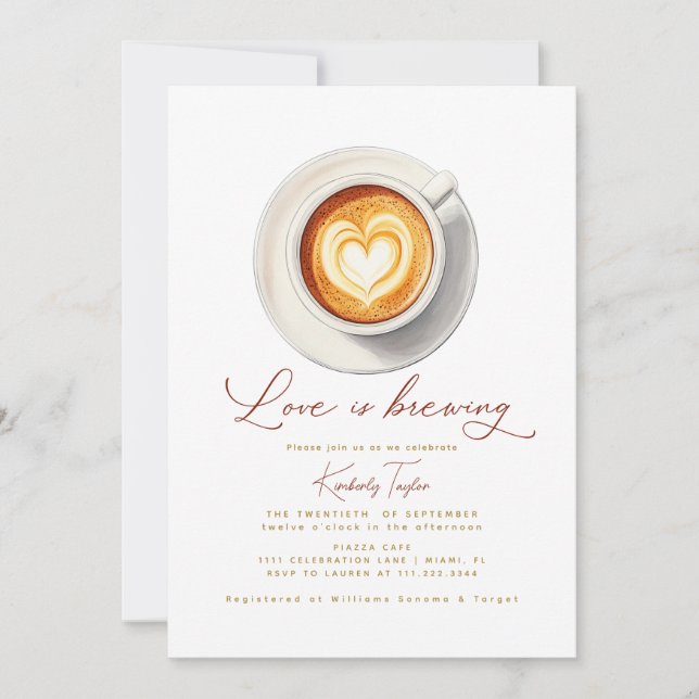 Love is Brewing Coffee Cup Bridal Shower Invitation (Front)