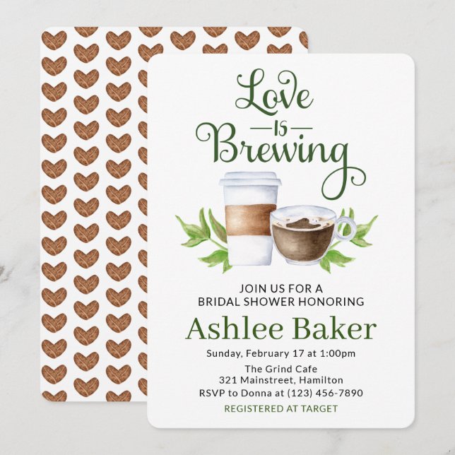 Love is Brewing Coffee Cup Bridal Shower Invitation (Front/Back)