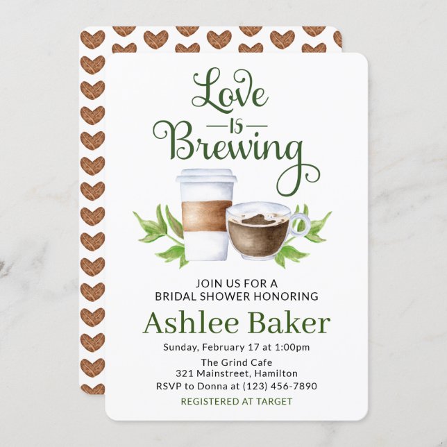 Love is Brewing Coffee Cup Bridal Shower Invitation (Front/Back)