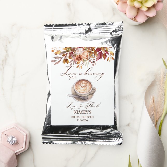 Love is brewing coffee fall bridal shower favor coffee drink mix (Wedding)