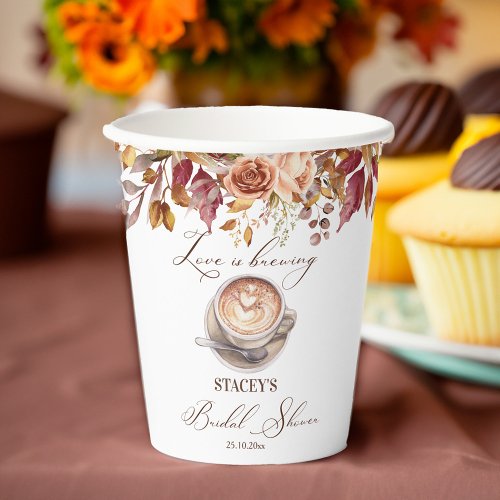 Love is brewing coffee fall bridal shower paper cups