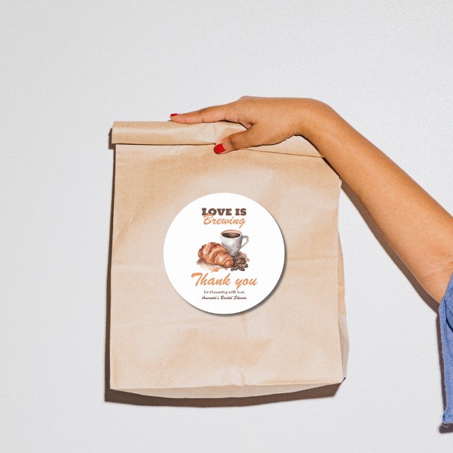 Love is Brewing Coffee French Bridal Shower Classic Round Sticker (Creator Uploaded)