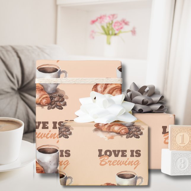 Love is Brewing Coffee French Bridal Shower Wrapping Paper (Creator Uploaded)