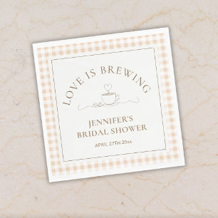 Love Is Brewing coffee Gingham Baby Shower Napkins