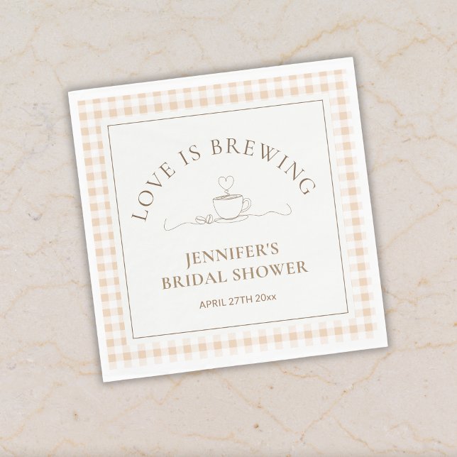 Love Is Brewing coffee Gingham Baby Shower Napkins (Creator Uploaded)