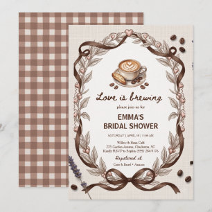 Love Is Brewing Coffee Gingham Bridal Shower Party Invitation