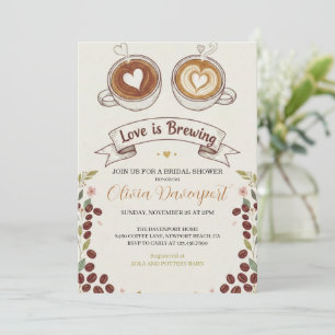 Love is Brewing Coffee Hand Drawn Bridal Shower Invitation