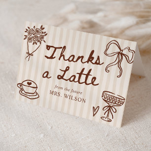 Love is Brewing Coffee Hand Drawn Bridal Shower Letterpress Thank You Card