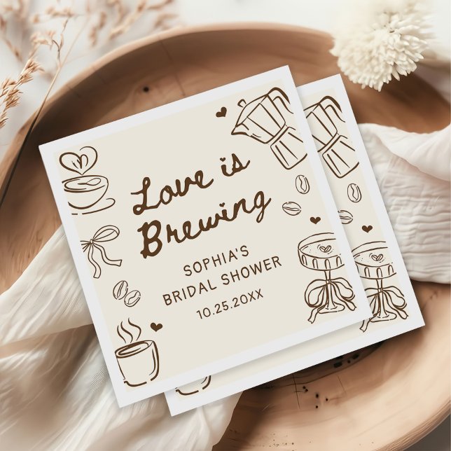 Love is Brewing Coffee Hand Drawn Bridal Shower Napkins (Creator Uploaded)
