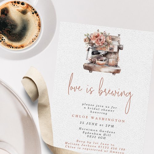 Love is Brewing Coffee Machine Bridal Shower Invitation