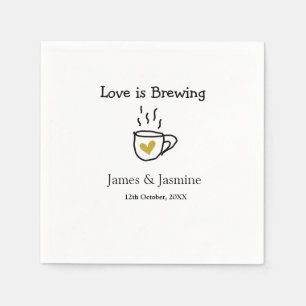 Love is Brewing coffee mug gold heart couple name Napkins