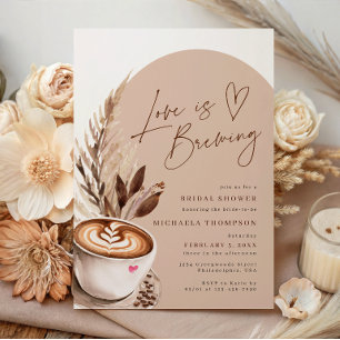 Love is Brewing Coffee Pampas Bridal Shower Invitation