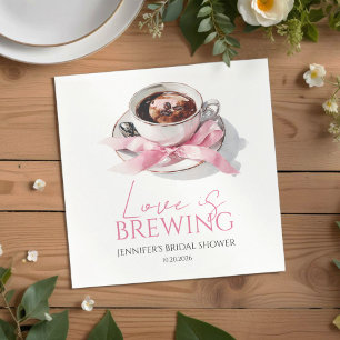 Love Is Brewing Coffee Pink Bow Bridal Shower Napkins