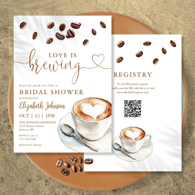 Love Is Brewing Coffee QR Code Bridal Shower Invitation (Love Is Brewing Coffee QR Code Bridal Shower Invitation)