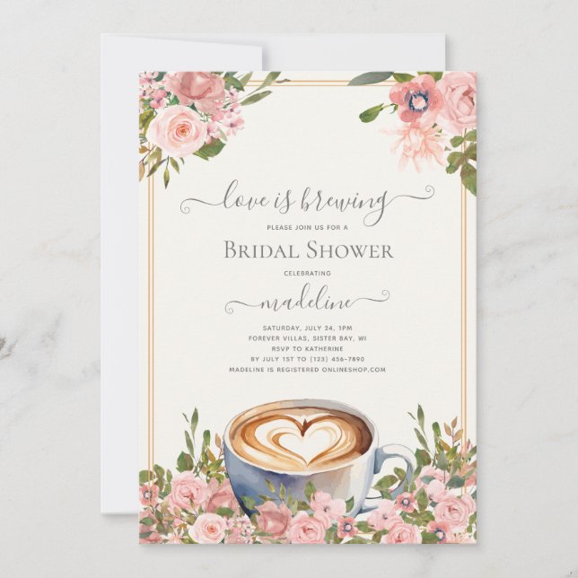 Love is Brewing Coffee Roses Bridal Shower Invitation (Front)