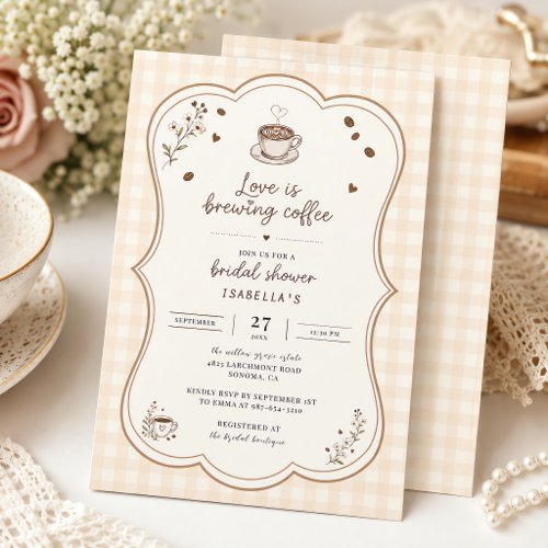 Love Is Brewing Coffee Rustic Beige Custom Invitation