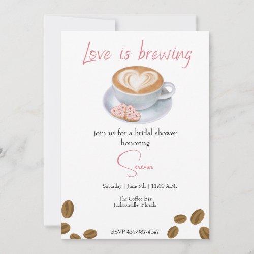 Love is brewing coffee shop bridal shower invitation