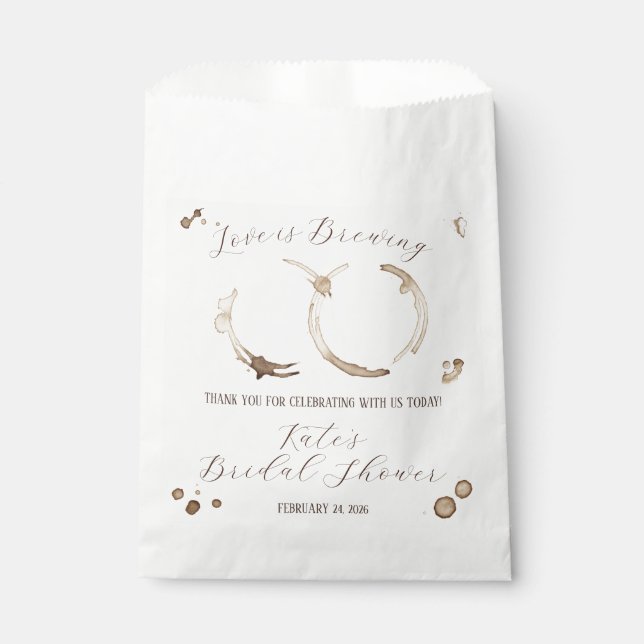 Love is Brewing, Coffee, Stains, Bridal Shower Favor Bag (Front)