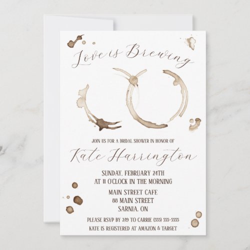 Love is Brewing Coffee Stains Bridal Shower Invitation