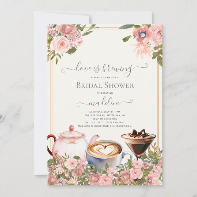 Love is Brewing Coffee Tea Martini Bridal Shower Invitation (Front)