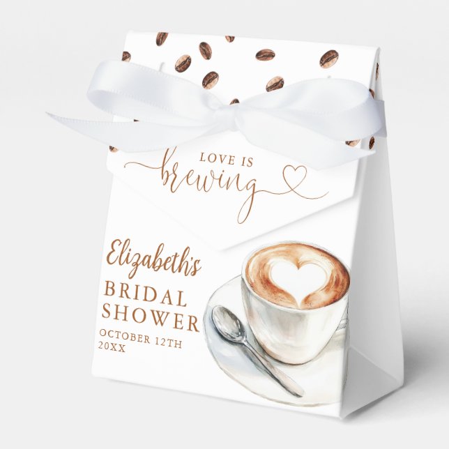 Love Is Brewing Coffee Theme Bridal Shower Favor Boxes (Front Side)