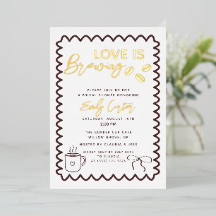 Love is Brewing Coffee Theme Bridal Shower Foil Invitation