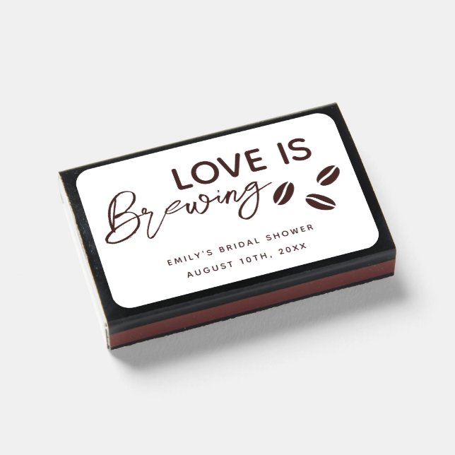 Love is Brewing Coffee Theme Bridal Shower Matchboxes (Front Closed)
