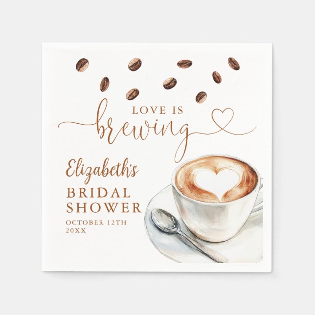 Love Is Brewing Coffee Theme Bridal Shower Napkins (Front)