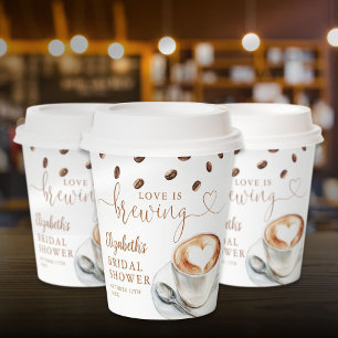 Love Is Brewing Coffee Theme Bridal Shower Paper Cups