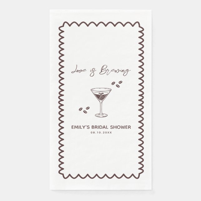 Love is Brewing Coffee Theme Bridal Shower Paper Guest Towels (Front)