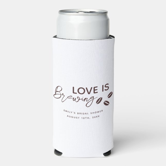 Love is Brewing Coffee Theme Bridal Shower Seltzer Can Cooler (Seltzer Front)