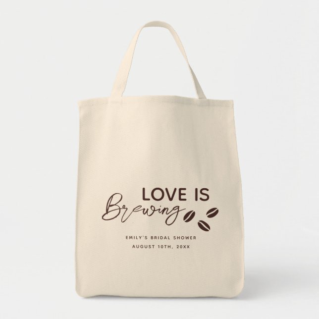 Love is Brewing Coffee Theme Bridal Shower Tote Bag (Front)