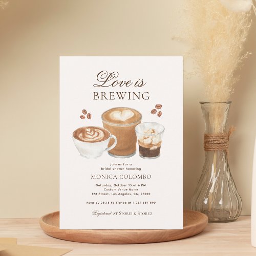 Love is Brewing Coffee Theme Modern Bridal Shower Invitation