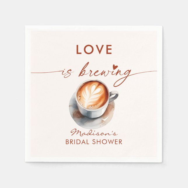 Love Is Brewing Coffee Themed Bridal Shower  Napkins (Front)