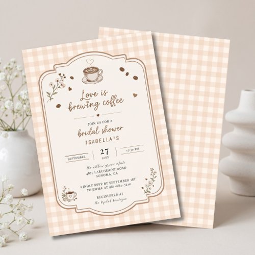 Love Is Brewing Coffee Vintage Beige Custom Invitation