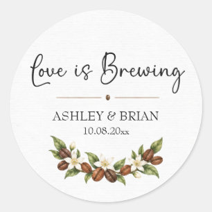Love Is Brewing Coffee Wedding Favor Stickers