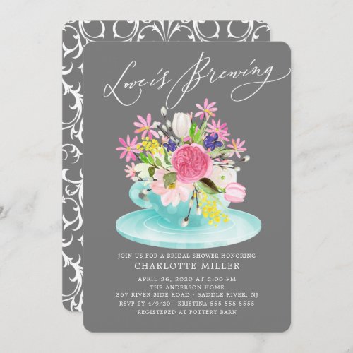 Love is Brewing Colorful Floral Bridal Tea Shower Invitation