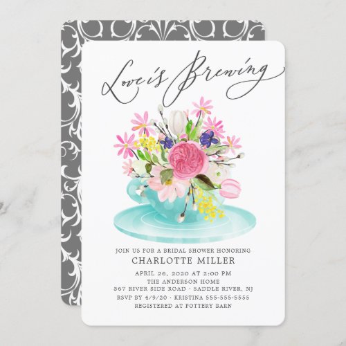 Love is Brewing Colorful Floral Bridal Tea Shower  Invitation