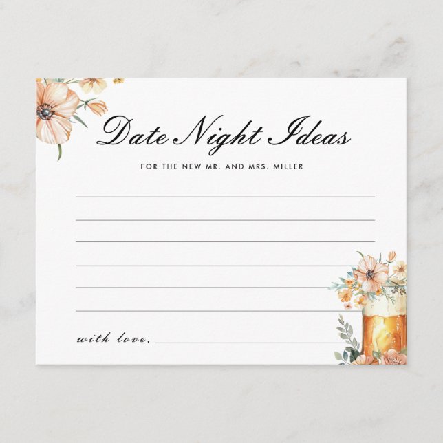 Love is Brewing Date Night Ideas Bridal Shower Enclosure Card (Front)