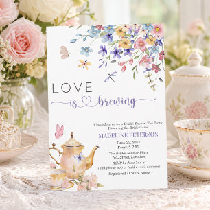 Love is Brewing Dragonfly Bridal Shower Tea Party Invitation