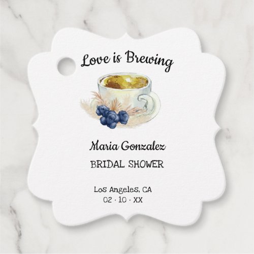 Love is Brewing Dusty Blue Flowers and Pampas Tea Favor Tags