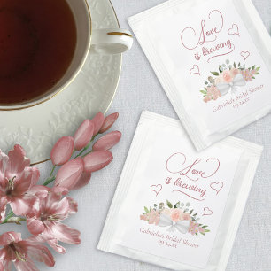 Love is Brewing Dusty Rose Floral Bridal Shower Tea Bag Drink Mix