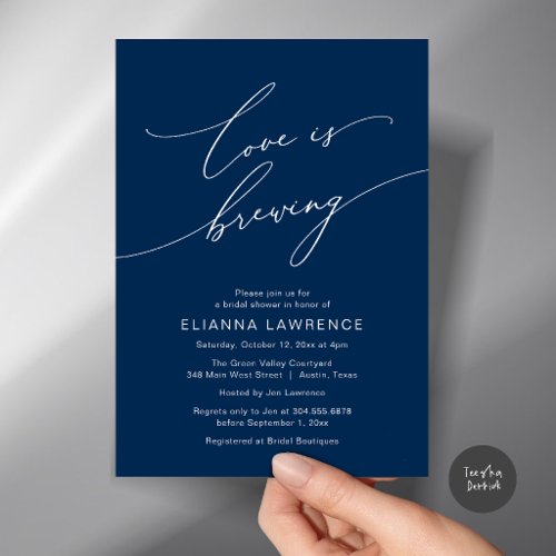 Love is Brewing Elegant Bridal Shower Brewery Invitation